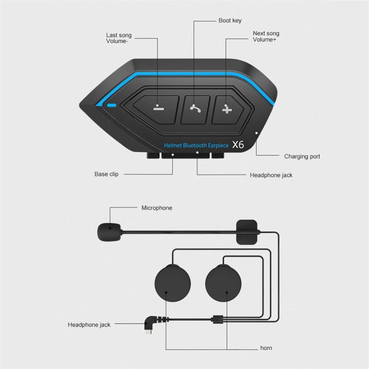X6 Helmet Bluetooth Headset Wireless Waterproof Moto Handsfree Stereo Headphone(Soft Line Wheat) - Motorcycle Walkie Talkie by PMC TechLife | Online Shopping South Africa | PMC TechLife | Buy Now Pay Later Mobicred