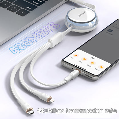 ROMOSS PD100W 3-In-1 Retractable Data Cable Type-C/USB-C To 8 Pin & Type-C & Micro Line 1.1m(Purple) - Multifunction Cable by ROMOSS | Online Shopping South Africa | PMC Jewellery | Buy Now Pay Later Mobicred