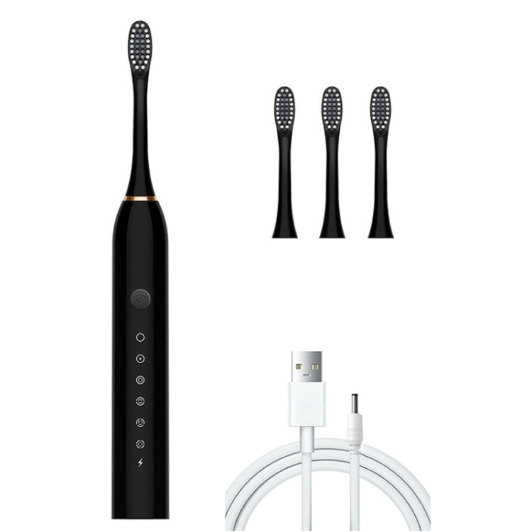 Rechargeable Ultrasonic Soft Bristle Electrical Toothbrushes Flosser 6 Gear With 4 Brushes(Black) - Toothbrushes by PMC Jewellery | Online Shopping South Africa | PMC Jewellery | Buy Now Pay Later Mobicred