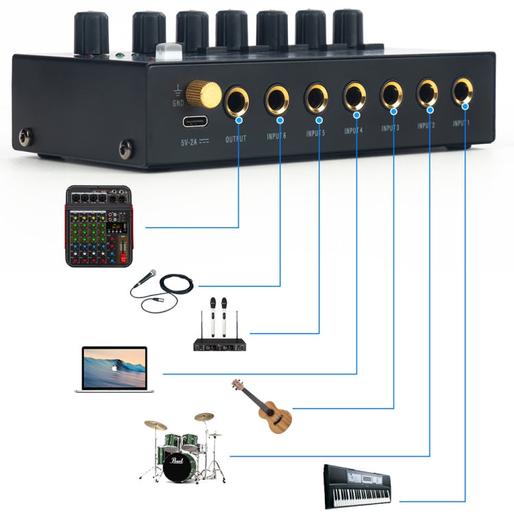Ultra-Compact Low-Noise 6 Channel Stereo Audio Mixer, US Plug(MIX600) - Live Sound Effects Processors by PMC TechLife | Online Shopping South Africa | PMC TechLife | Buy Now Pay Later Mobicred