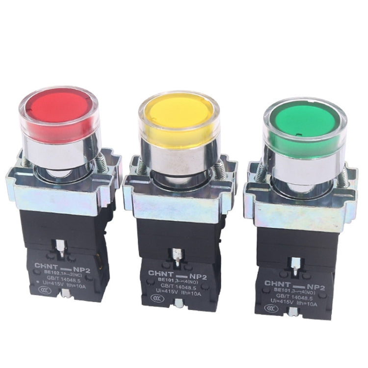 CHINT NP2-BW3365/24V 1 NO+1 NC Pushbutton Switches With LED Light Silver Alloy Contact Push Button - Car Switches by CHINT | Online Shopping South Africa | PMC Jewellery | Buy Now Pay Later Mobicred