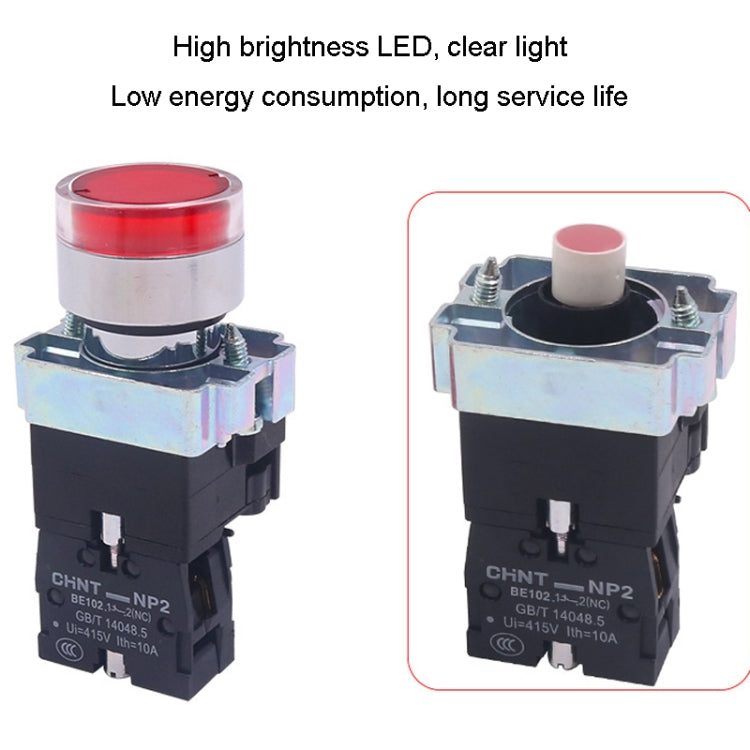 CHINT NP2-BW3361/220V 1 NO Pushbutton Switches With LED Light Silver Alloy Contact Push Button (Green) - Car Switches by PMC TechLife | Online Shopping South Africa | PMC TechLife | Buy Now Pay Later Mobicred