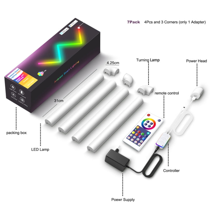 4pcs+3 Corners WiFi 12V RGBIC Splicing Wall Light Intelligent Remote Control Indoor Decorative Ambient Lights(US Plug) - Novelty Lighting by PMC TechLife | Online Shopping South Africa | PMC TechLife | Buy Now Pay Later Mobicred