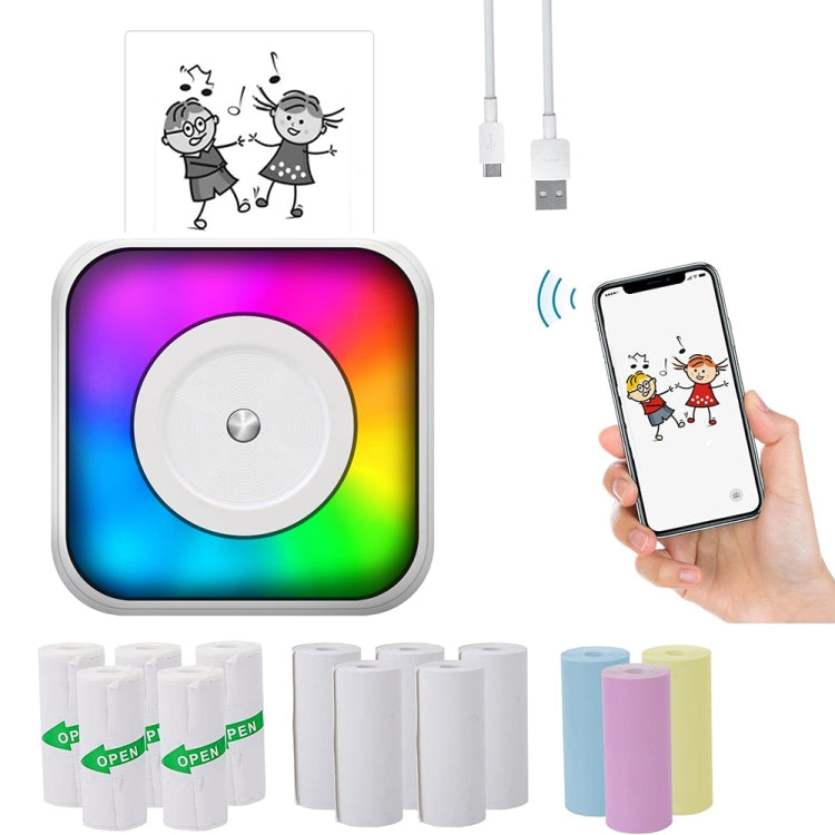 RGB Light Portable Mini Bluetooth Printer Inkless Document Label Printer with 5 Paper+5 Stickers+3 Color Paper - Printer by PMC TechLife | Online Shopping South Africa | PMC TechLife