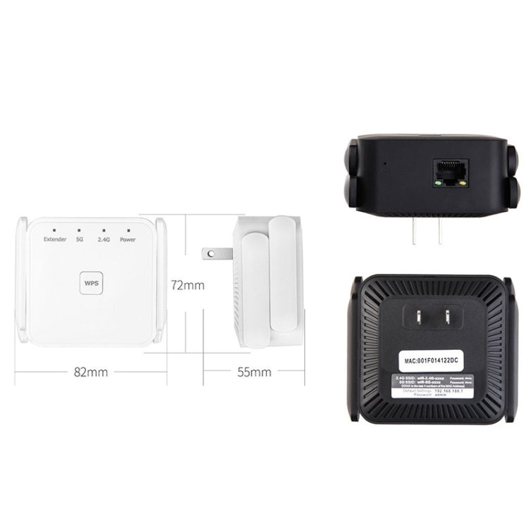 1200Mbps 2.4G / 5G WiFi Extender Booster Repeater Supports Ethernet Port White US Plug - Broadband Amplifiers by PMC TechLife | Online Shopping South Africa | PMC TechLife