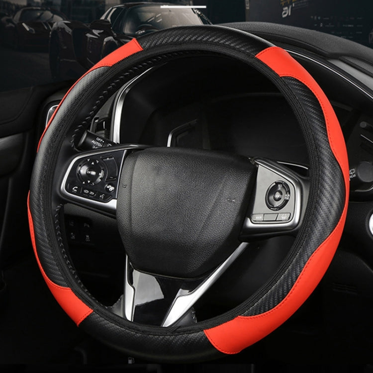 39cm Carbon Fiber Elastic Leather Without Inner Ring Car Steering Wheel Cover, Color: Red - Steering Wheel Accessories by PMC TechLife | Online Shopping South Africa | PMC TechLife | Buy Now Pay Later Mobicred