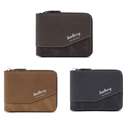 Baellerry D5106 RFID Anti-theft Retro Zipper Wallet Spliced Short Coin Purse(Light Brown) - Antimagnetic RFID Package by Baellerry | Online Shopping South Africa | PMC Jewellery