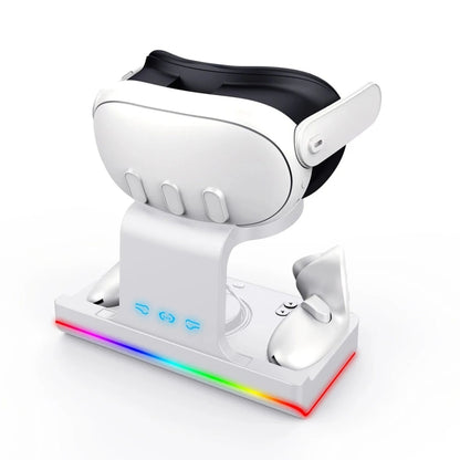 For Meta Quest 3 Headset Charging Base with Dazzle Lights VR Grip Charging Stand(White) - VR Accessories by PMC Jewellery | Online Shopping South Africa | PMC Jewellery | Buy Now Pay Later Mobicred