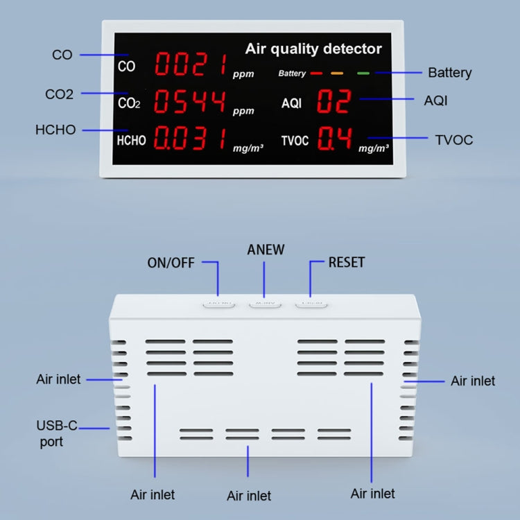 5-in-1 Indoor Home Portable Air Monitor TVOC Formaldehyde Detector(W17A Light Gray) - Air & Water Quality Tester by PMC Jewellery | Online Shopping South Africa | PMC Jewellery | Buy Now Pay Later Mobicred