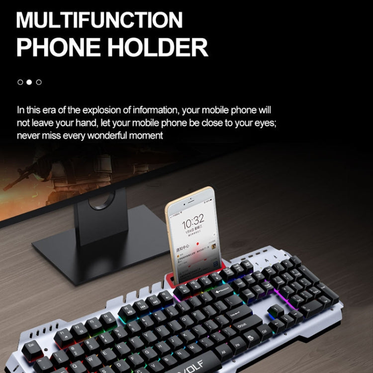 T-WOLF 130cm Line Length Cool Lighting Effect Metal Plate Gaming Wired Keyboard With Phone Holder(T16) - Wired Keyboard by T-WOLF | Online Shopping South Africa | PMC Jewellery | Buy Now Pay Later Mobicred