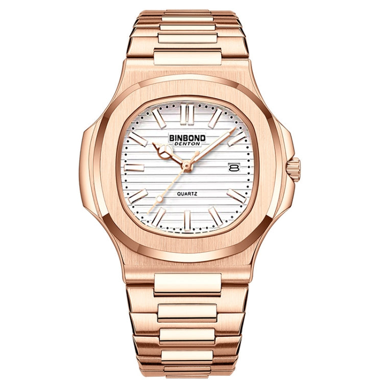 BINBOND B1885 30m Waterproof Retro Luminous Square Men Quartz Watch, Color: Rose Gold-White - Metal Strap Watches by BINBOND | Online Shopping South Africa | PMC Jewellery | Buy Now Pay Later Mobicred