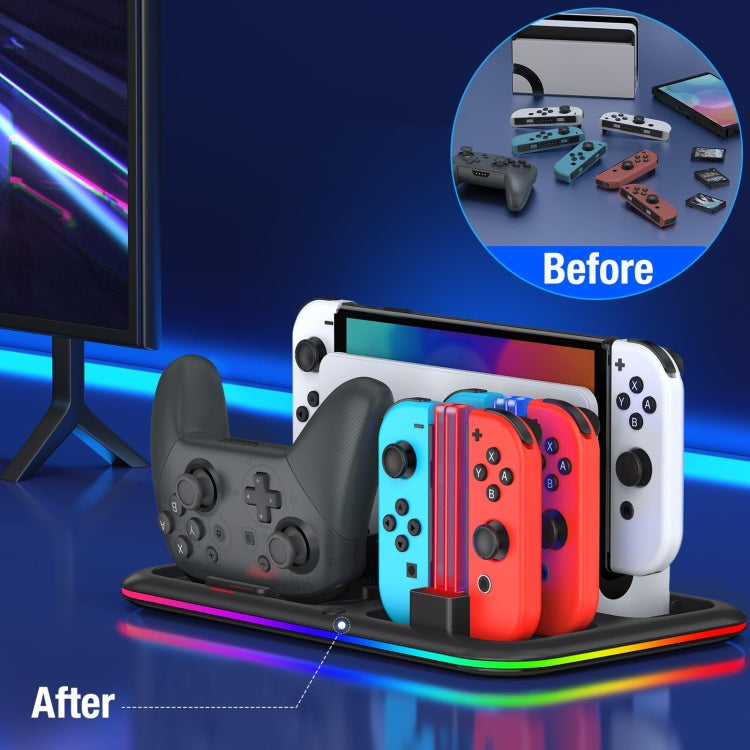 For Nintendo Switch / OLED Charging Dock Station Controller Charger with RGB Light(Black) - Charger & Power by PMC Jewellery | Online Shopping South Africa | PMC Jewellery | Buy Now Pay Later Mobicred