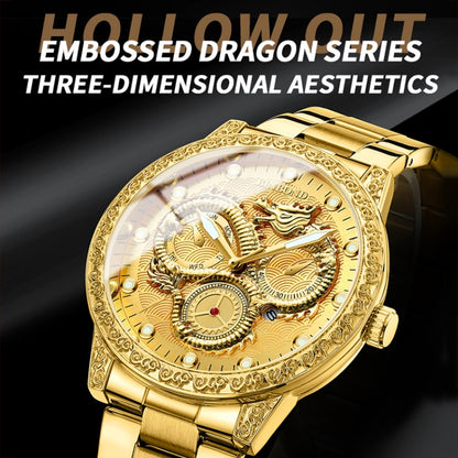 BINBOND B3030 Embossed Dragon Luminous Waterproof Quartz Watch, Color: Full-gold Black - Metal Strap Watches by BINBOND | Online Shopping South Africa | PMC Jewellery | Buy Now Pay Later Mobicred