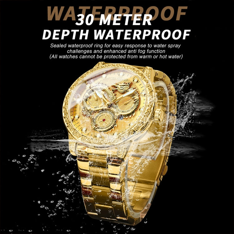 BINBOND B3030 Embossed Dragon Luminous Waterproof Quartz Watch, Color: Full-gold Gold - Metal Strap Watches by BINBOND | Online Shopping South Africa | PMC Jewellery | Buy Now Pay Later Mobicred