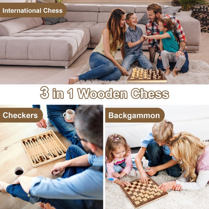 44 x 44cm 3 In 1 Wooden Chess Set Foldable Chess Board For Kids Adults - Table Games by PMC Jewellery | Online Shopping South Africa | PMC Jewellery | Buy Now Pay Later Mobicred