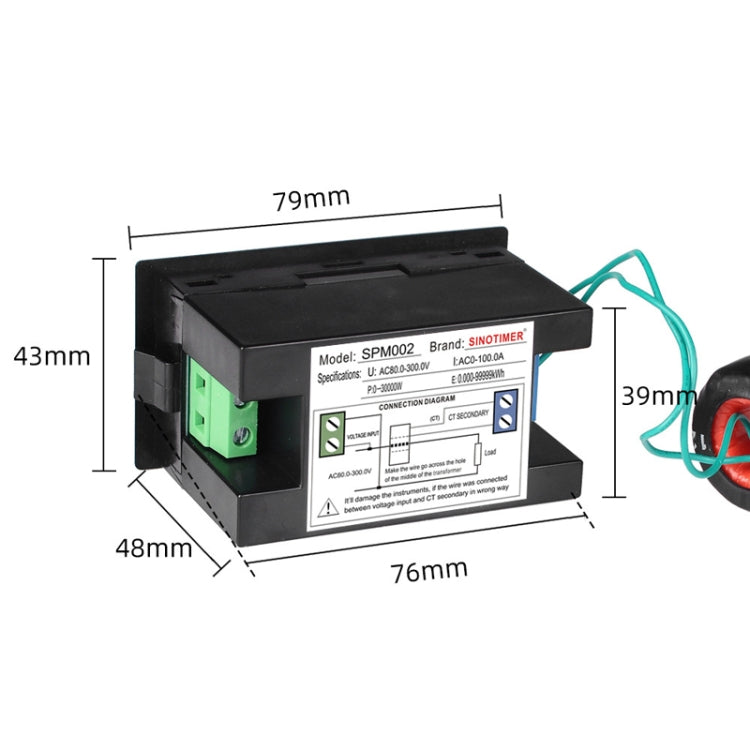 SINOTIMER SPM002 Liquid Crystals AC Digital Voltage And Current Meter Power Monitor, Specification: AC80-300V 100A - Current & Voltage Tester by SINOTIMER | Online Shopping South Africa | PMC Jewellery | Buy Now Pay Later Mobicred