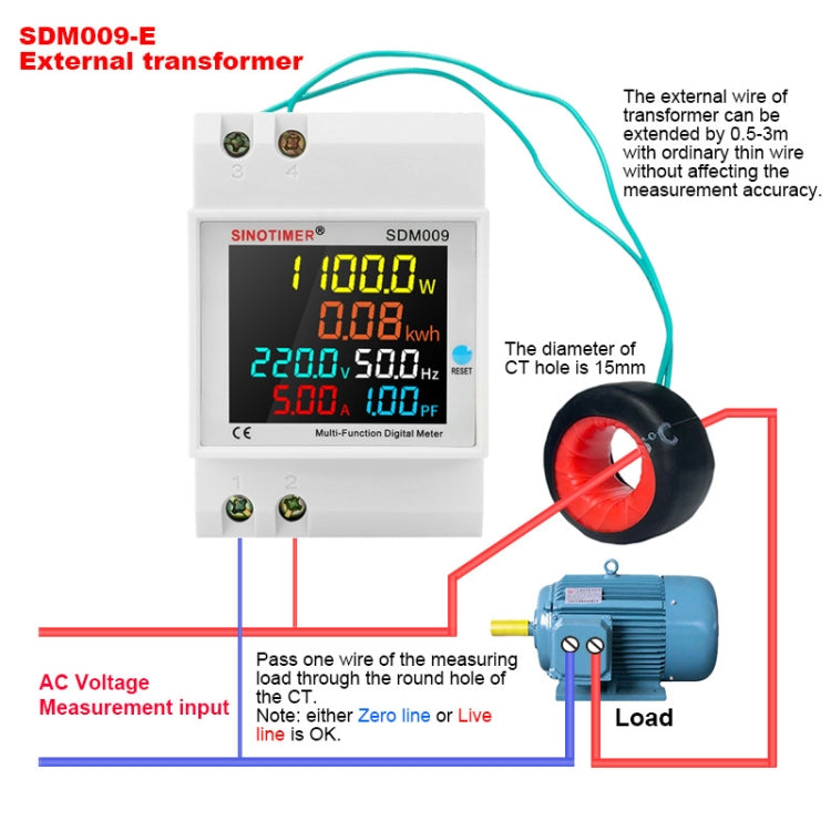 SINOTIMER SDM009 Din Rail Single-Phase Voltage Current Frequency Power Factor Electricity Multifunctional Meter, Model: AC40-300V External - Current & Voltage Tester by SINOTIMER | Online Shopping South Africa | PMC Jewellery | Buy Now Pay Later Mobicred