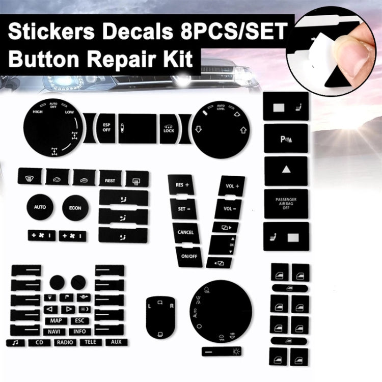 For 2005-2010 Volkswagen Touareg/Passat Steering Wheel Window AC Switch Button Repair Sticker(8pcs /Set) - Decorative Sticker by PMC Jewellery | Online Shopping South Africa | PMC Jewellery | Buy Now Pay Later Mobicred