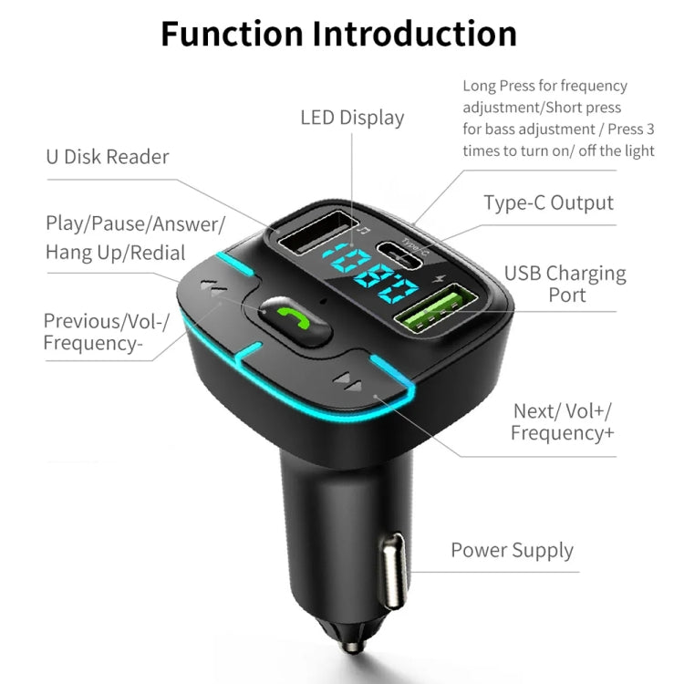 Car Bluetooth MP3 Player Ambient Light Charger(Black) - Bluetooth Car Kits by PMC TechLife | Online Shopping South Africa | PMC TechLife | Buy Now Pay Later Mobicred