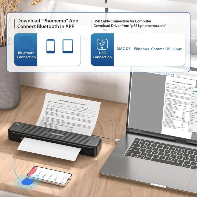Phomemo P831 Bluetooth Portable Thermal Transfer Printer Support A4 / Letter / A5 / B5 Plain Paper Printing(White) - free shipping - PMC TechLife - Order now!