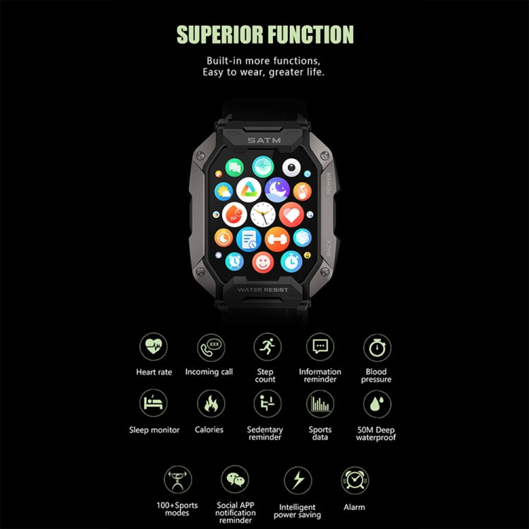 C20Plus 1.81-inch Health Monitoring Waterproof Bluetooth Call Smart Watch, Color: Camouflage Green - Smart Watches by PMC Jewellery | Online Shopping South Africa | PMC Jewellery | Buy Now Pay Later Mobicred