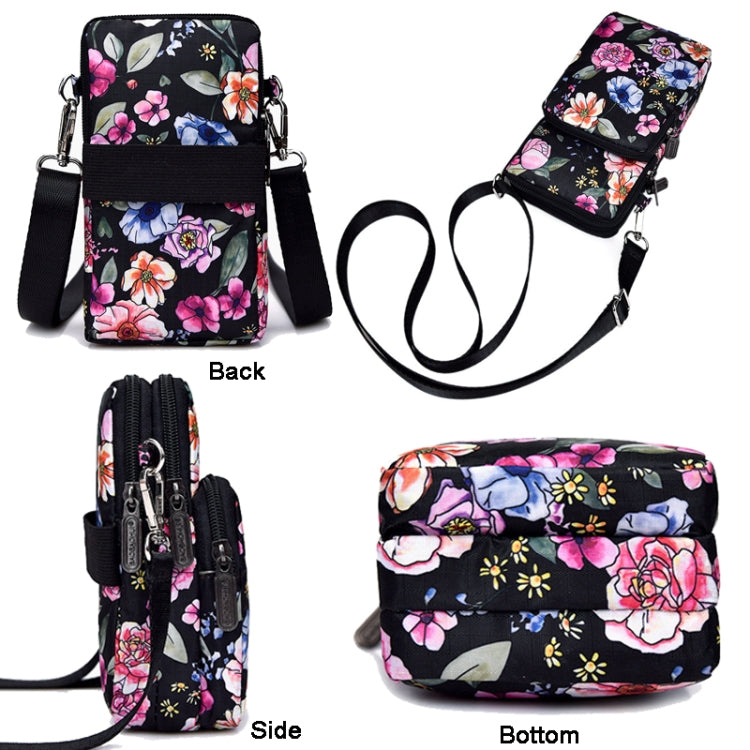 Printed Crossbody Mobile Phone Bag Mini Wallet With Arm Band, Style: Black Flower1 - Single-shoulder Bags by PMC TechLife | Online Shopping South Africa | PMC TechLife | Buy Now Pay Later Mobicred