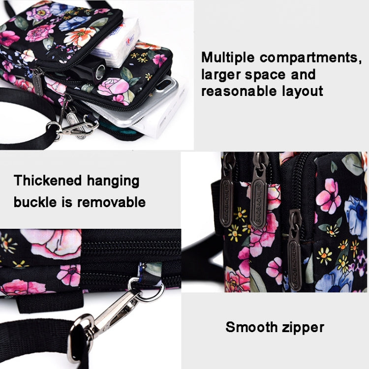 Printed Crossbody Mobile Phone Bag Mini Wallet With Arm Band, Style: Black Flower - Single-shoulder Bags by PMC TechLife | Online Shopping South Africa | PMC TechLife | Buy Now Pay Later Mobicred