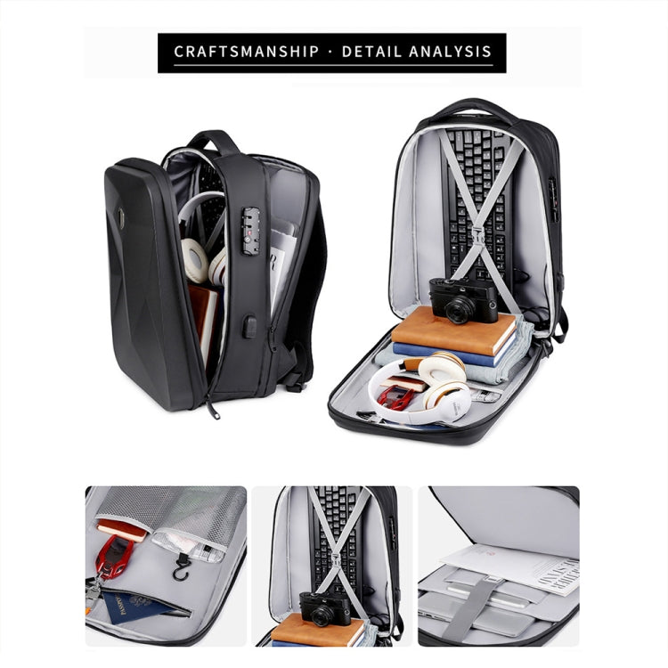 17 inch Password Lock Large Capacity Water-resistant Laptop Backpack with USB Port(Dark Gray) - free shipping - PMC Jewellery - Order now!