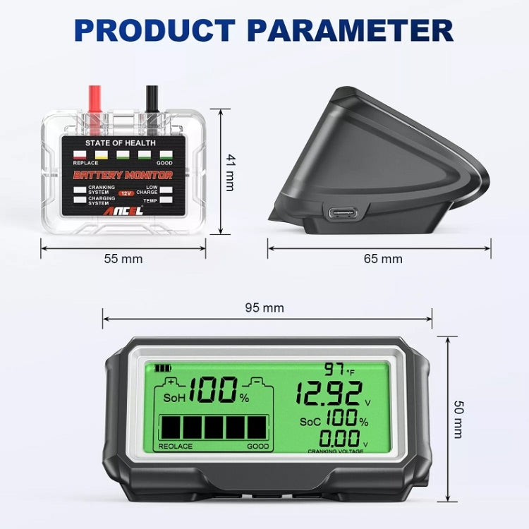 ANCEL 12V LED Car Battery Tester SOH/SOC Rechargeable Battery Analysis Tool - Electronic Test by Ancel | Online Shopping South Africa | PMC Jewellery | Buy Now Pay Later Mobicred