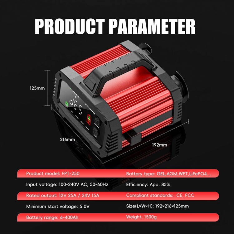 FOXSUR 25A 12V/24V Portable High-Power Car Ship Motorcycle Charger(UK Plug) - Battery Charger by FOXSUR | Online Shopping South Africa | PMC Jewellery | Buy Now Pay Later Mobicred