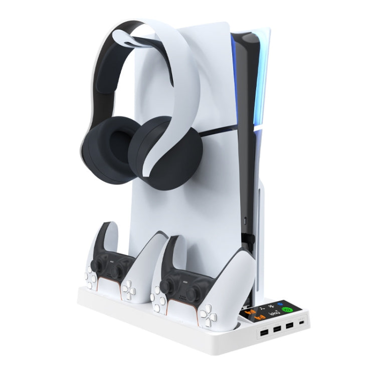 For PS5 Slim iplay HA-8006 Console Multifunctional Cooling Dock Handle Dual Charging Stand Handle Headphone Organizer(White) - free shipping - PMC Jewellery - Order now!