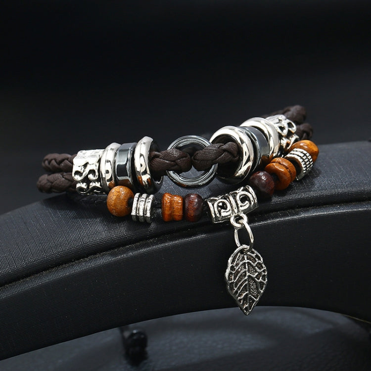 Multi-Layers Braided Leaf Charm Bracelet Simple Personalized Hand Band(Black) - Bracelets by PMC Jewellery | Online Shopping South Africa | PMC Jewellery | Buy Now Pay Later Mobicred