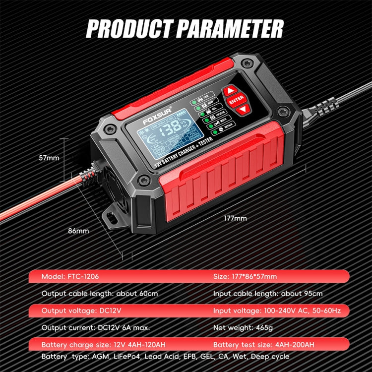 FOXSUR Cars Motorcycles 12V Lithium Cattery Charger With Battery Detection(EU Plug) - Battery Charger by FOXSUR | Online Shopping South Africa | PMC Jewellery | Buy Now Pay Later Mobicred