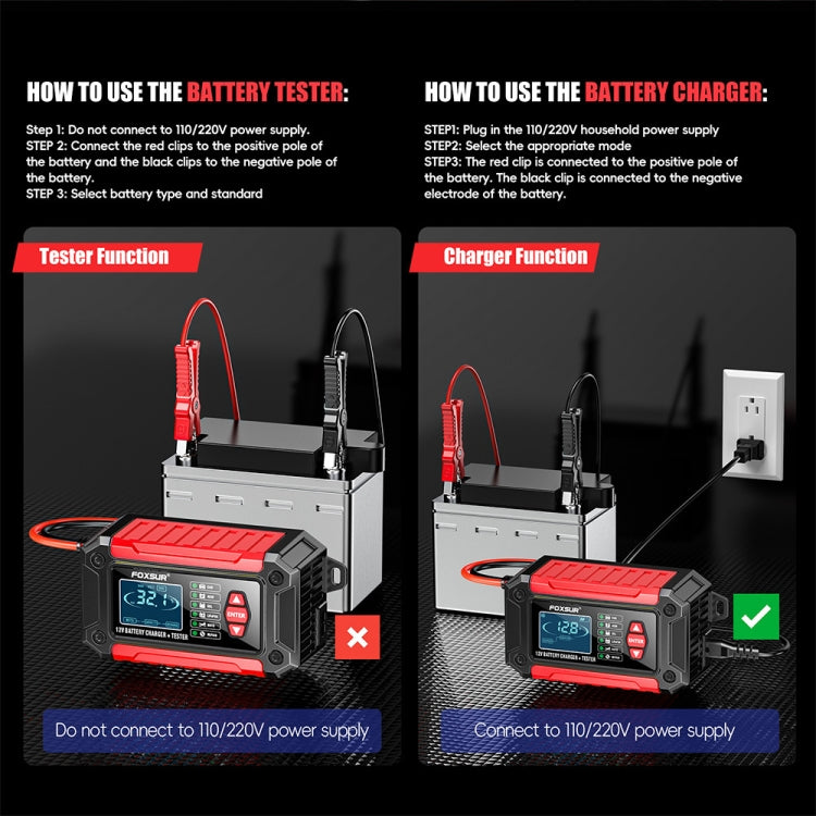 FOXSUR Cars Motorcycles 12V Lithium Cattery Charger With Battery Detection(EU Plug) - Battery Charger by FOXSUR | Online Shopping South Africa | PMC Jewellery | Buy Now Pay Later Mobicred