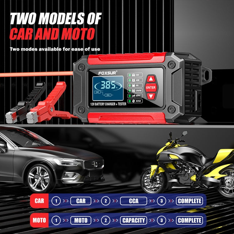 FOXSUR Cars Motorcycles 12V Lithium Cattery Charger With Battery Detection(EU Plug) - Battery Charger by FOXSUR | Online Shopping South Africa | PMC TechLife | Buy Now Pay Later Mobicred