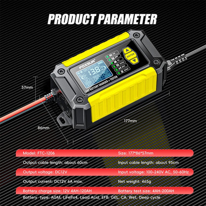 FOXSUR Cars Motorcycles 12V Lithium Cattery Charger With Battery Detection(UK Plug) - Battery Charger by FOXSUR | Online Shopping South Africa | PMC Jewellery | Buy Now Pay Later Mobicred