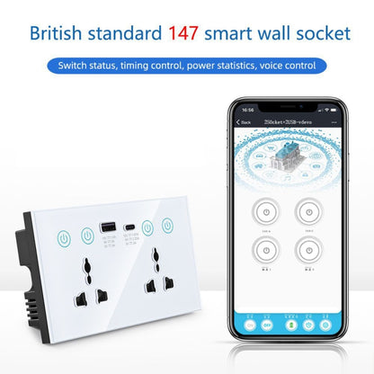 Graffiti Smart Socket With Switch USB+Type-C Dual Port Remote Control Socket, UK Plug, Style: Wifi White - Smart Socket by PMC Jewellery | Online Shopping South Africa | PMC Jewellery | Buy Now Pay Later Mobicred