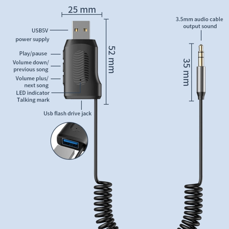 Bluetooth 5.4 Adapter Car Bluetooth Receiver Support U Disk Play AUX To USB - Bluetooth Adapters by PMC TechLife | Online Shopping South Africa | PMC TechLife | Buy Now Pay Later Mobicred