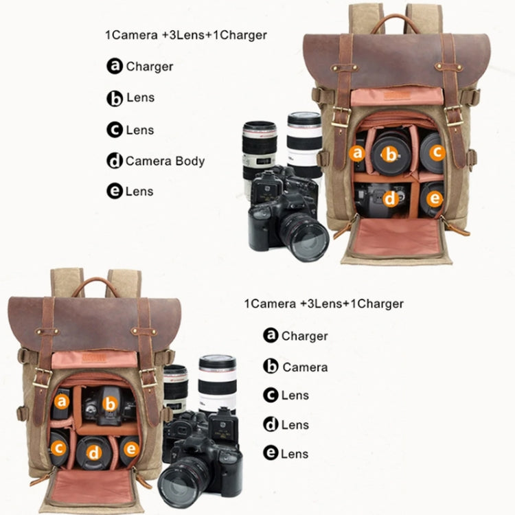 Vintage Camera Bag Waterproof  Canvas Backpack with Laptop Compartment Tripod Holder(Khaki) - Backpack by PMC TechLife | Online Shopping South Africa | PMC TechLife | Buy Now Pay Later Mobicred