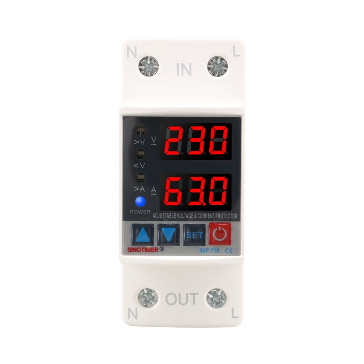 SINOTIMER SVP-718 63A Adjustable Self-resetting Intelligent Over-voltage and Under-voltage Protector 220V AC - Other Tester Tool by SINOTIMER | Online Shopping South Africa | PMC Jewellery | Buy Now Pay Later Mobicred