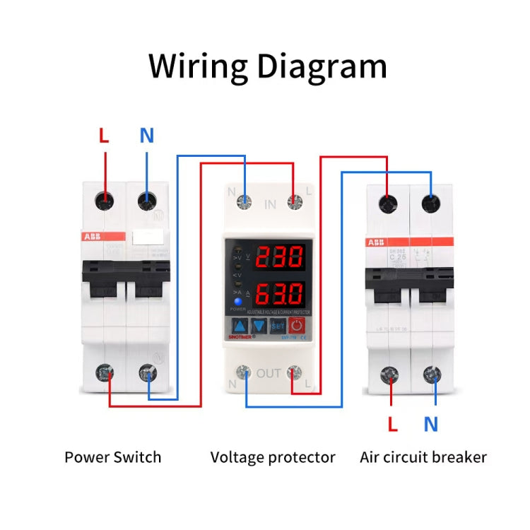 SINOTIMER SVP-718 63A Adjustable Self-resetting Intelligent Over-voltage and Under-voltage Protector 220V AC - Other Tester Tool by SINOTIMER | Online Shopping South Africa | PMC Jewellery | Buy Now Pay Later Mobicred