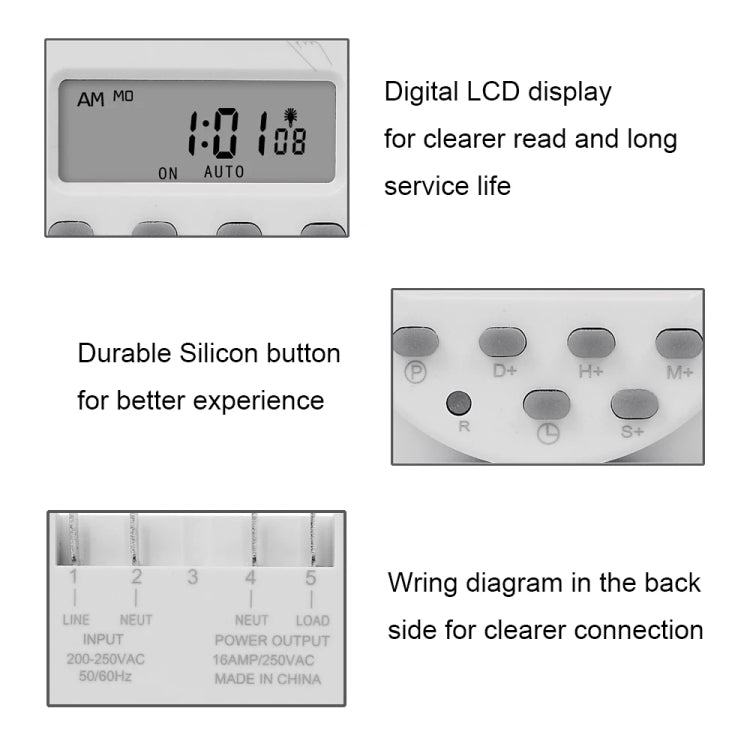 SINOTIMER CN101S-5V 1 Second Interval Digital LCD Timer Switch 7 Days Weekly Programmable Time Relay - Switch by SINOTIMER | Online Shopping South Africa | PMC TechLife | Buy Now Pay Later Mobicred