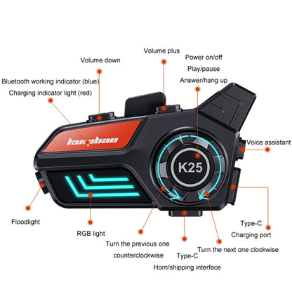 KUQIBAO Motorcycle Helmet Waterproof Bluetooth Headset With Light(Soft Microphone) - Motorcycle Walkie Talkie by KUQIBAO | Online Shopping South Africa | PMC Jewellery | Buy Now Pay Later Mobicred