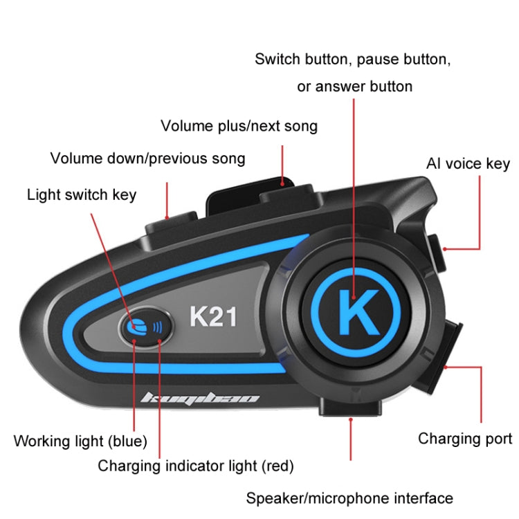 KUQIBAO Motorcycle Helmet Long-lasting Waterproof Bluetooth Headset with Light(Hard Microphone) - Motorcycle Walkie Talkie by KUQIBAO | Online Shopping South Africa | PMC Jewellery | Buy Now Pay Later Mobicred