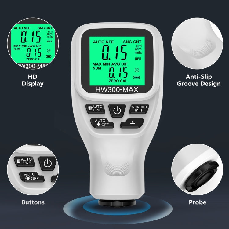 HW300-MAX Coating Thickness Gauge Anti-skid Paint Film Tester(White) - Coating Thickness Gauge by PMC Jewellery | Online Shopping South Africa | PMC Jewellery | Buy Now Pay Later Mobicred