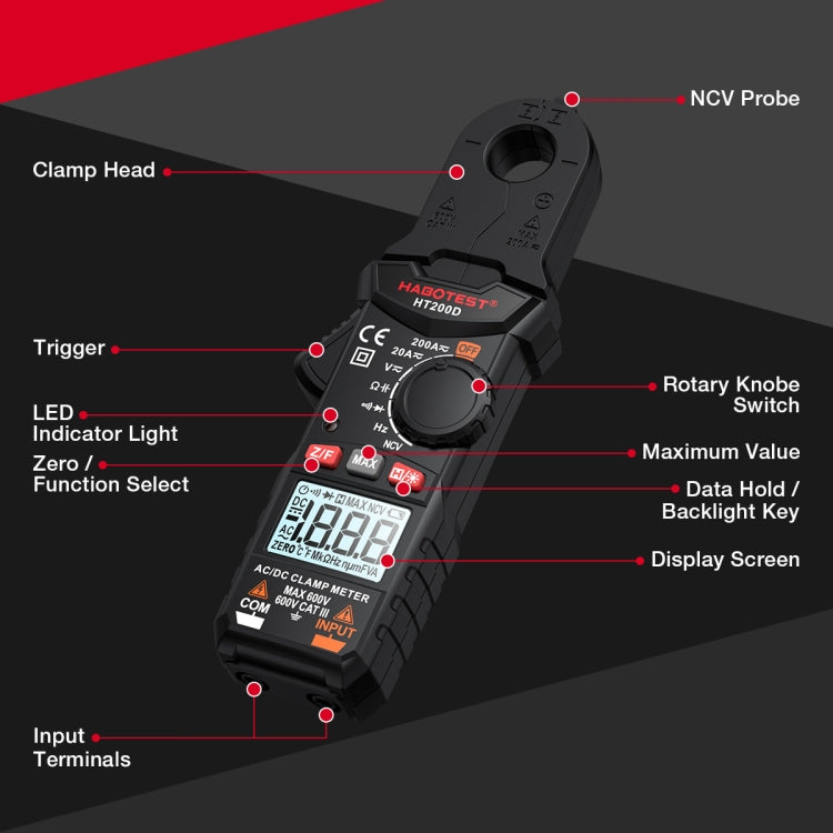 HABOTEST Mini Clamp Multimeter Portable Digital Ammeter - Digital Multimeter by HABOTEST | Online Shopping South Africa | PMC Jewellery | Buy Now Pay Later Mobicred