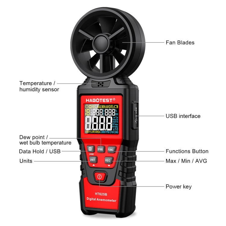HABOTEST Handheld High-Precision Digital Anemometer With USB(HT625B) - free shipping - PMC TechLife - Order now!