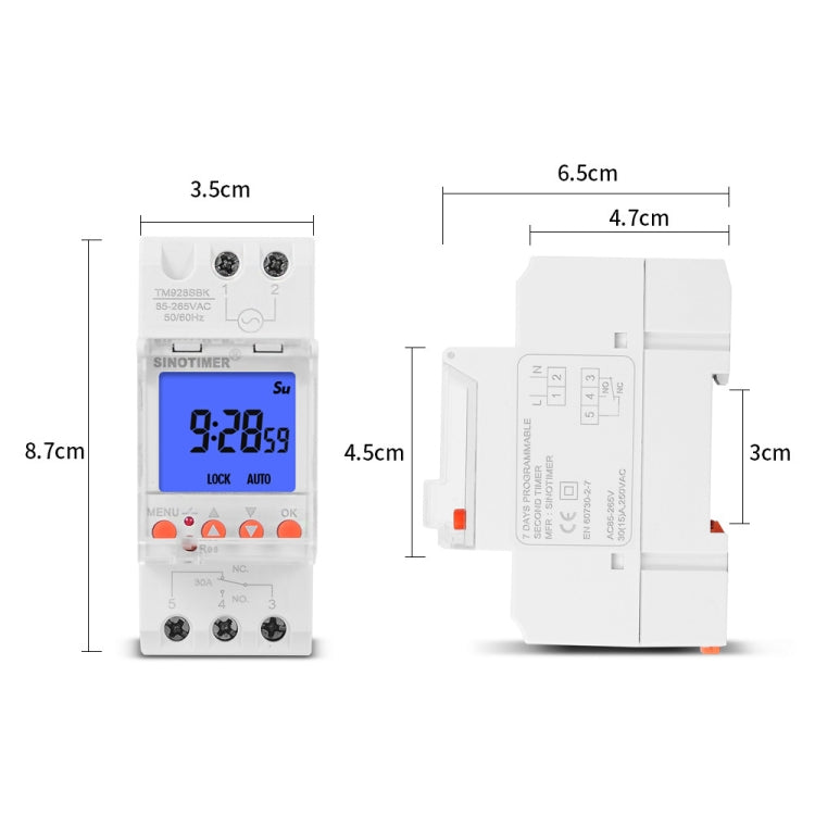 SINOTIMER TM928SBKL 85-265V 30A  1 Second to 168 Hours Programmable Electronic Time Switch - Switch by SINOTIMER | Online Shopping South Africa | PMC Jewellery | Buy Now Pay Later Mobicred