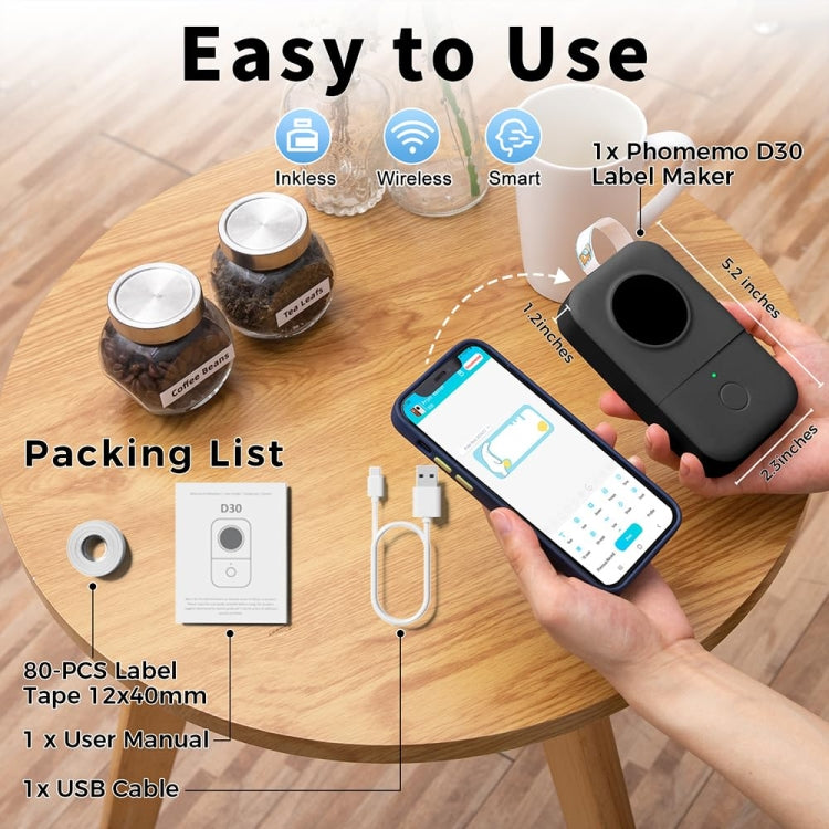 Phomemo D30 Thermal Label Printer Portable Bluetooth Mini Label Maker Machine With 5 Rolls Paper White - Printer by Phomemo | Online Shopping South Africa | PMC Jewellery | Buy Now Pay Later Mobicred