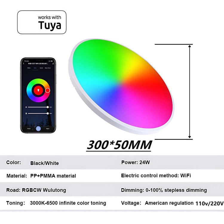 24W 30cm RGBCW Full Color Smart WiFi Tuya Ceiling Light with Remote Control - Smart Light Bulbs by PMC Jewellery | Online Shopping South Africa | PMC Jewellery | Buy Now Pay Later Mobicred